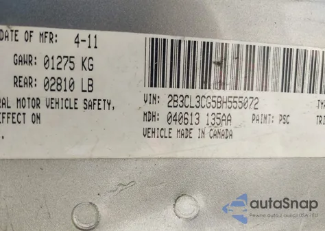 2011 Dodge Charger из США, поврежденный, VIN 2B3CL3CG5BH555072